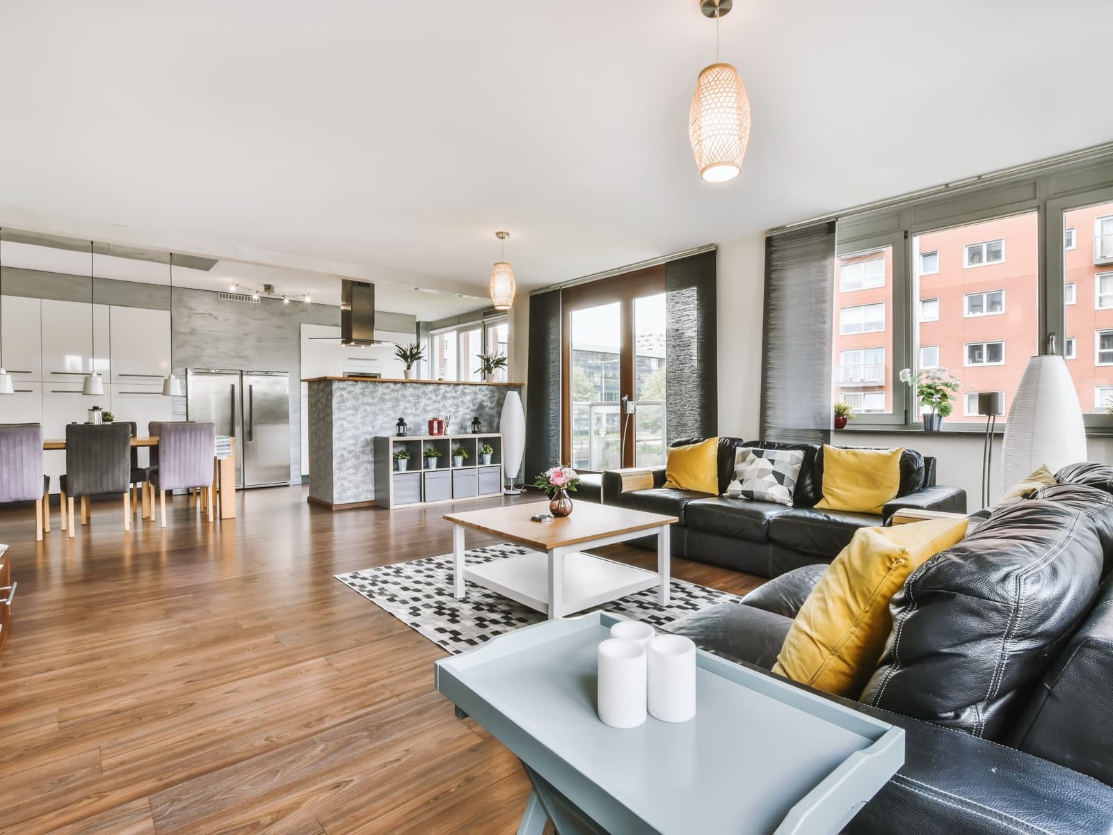 Open plan living and kitchen.
